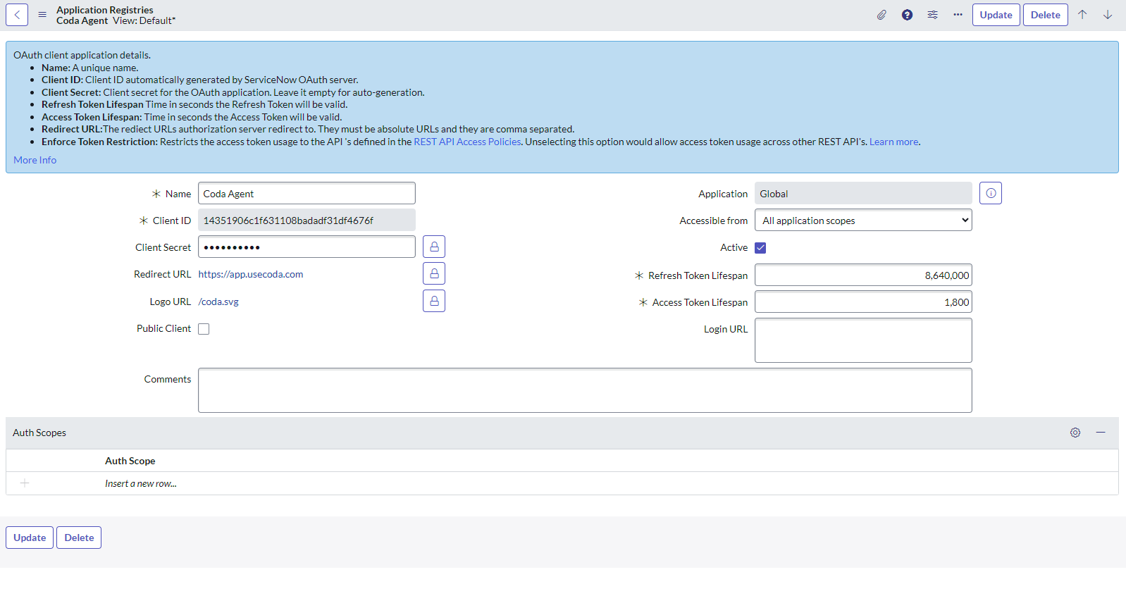 ServiceNow Setup Application Registry